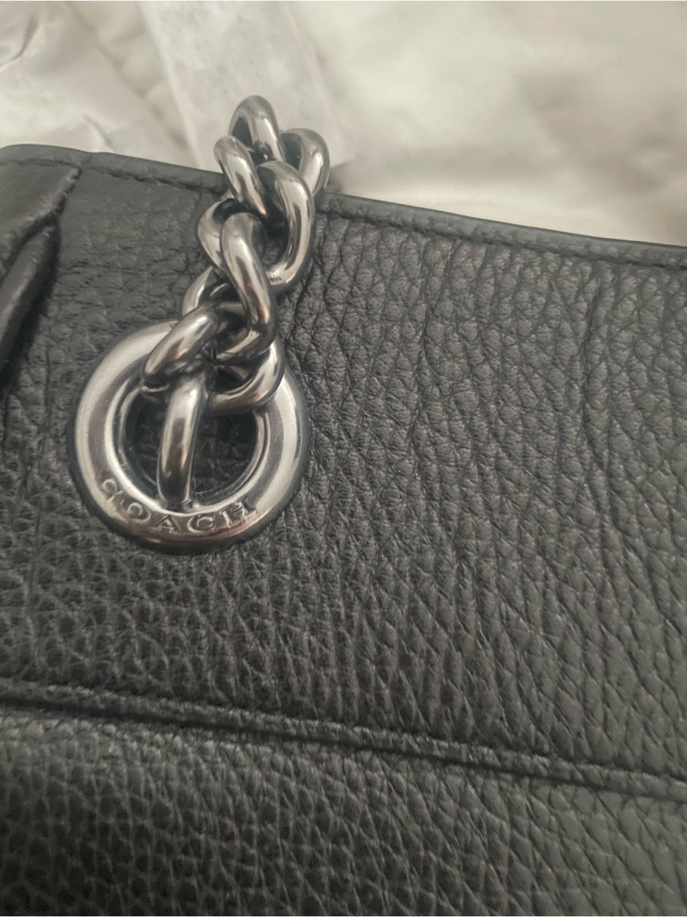 Coach Black Leather Shoulder Bag with Silver-Tone Chain and Leather Handles - Picture 5 of 7